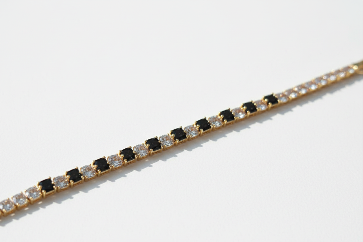 Black & Gold Crystal Tennis Bracelet