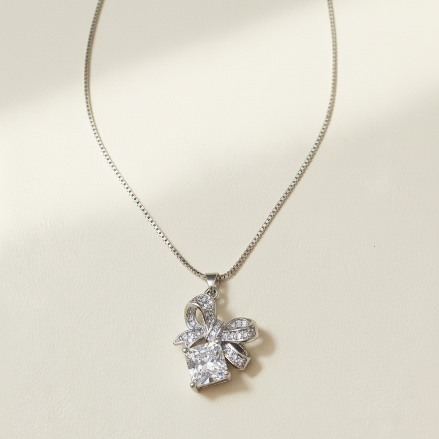 White Bow Necklace & Earring Set