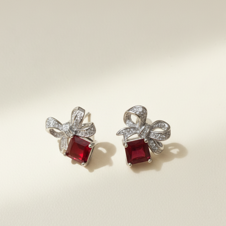 Ruby Bow Necklace & Earring Set