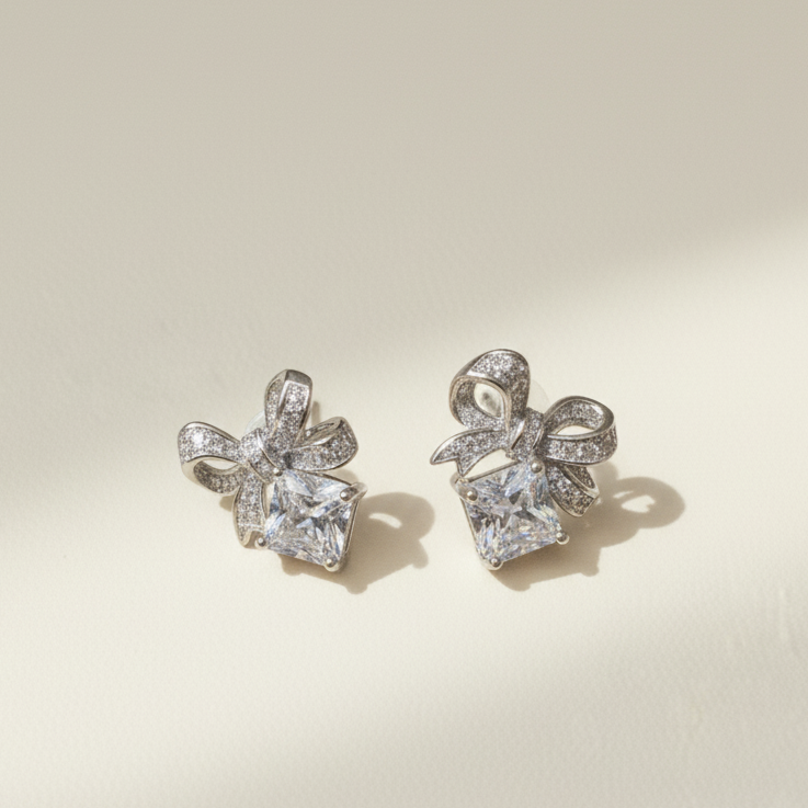 White Bow Necklace & Earring Set