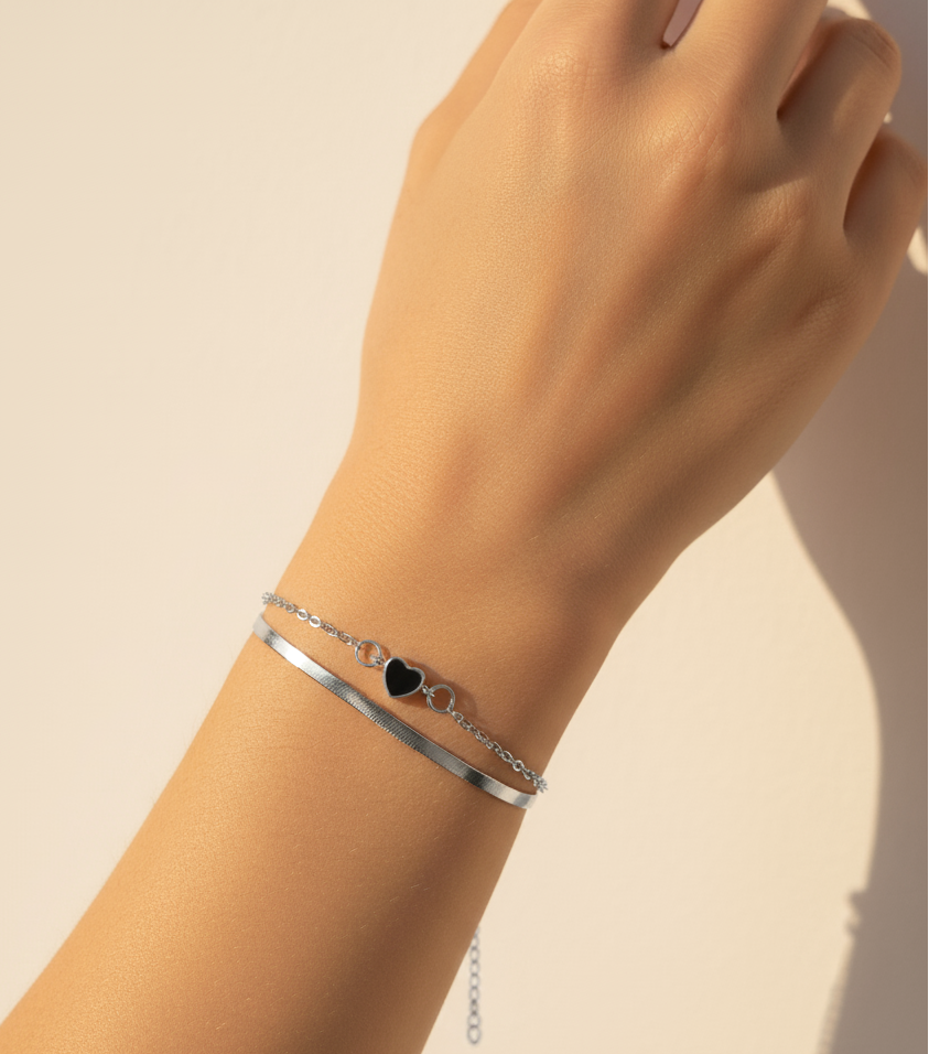 Dual-Tone Heart Charm Chain Bracelet