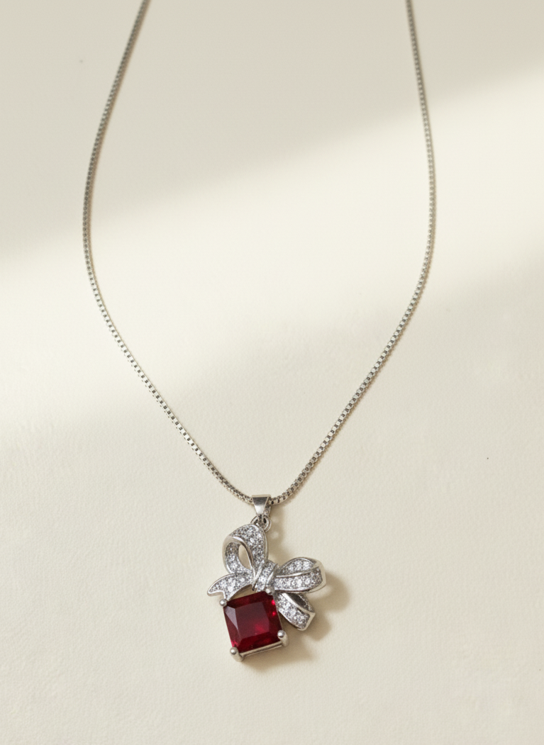 Ruby Bow Necklace & Earring Set
