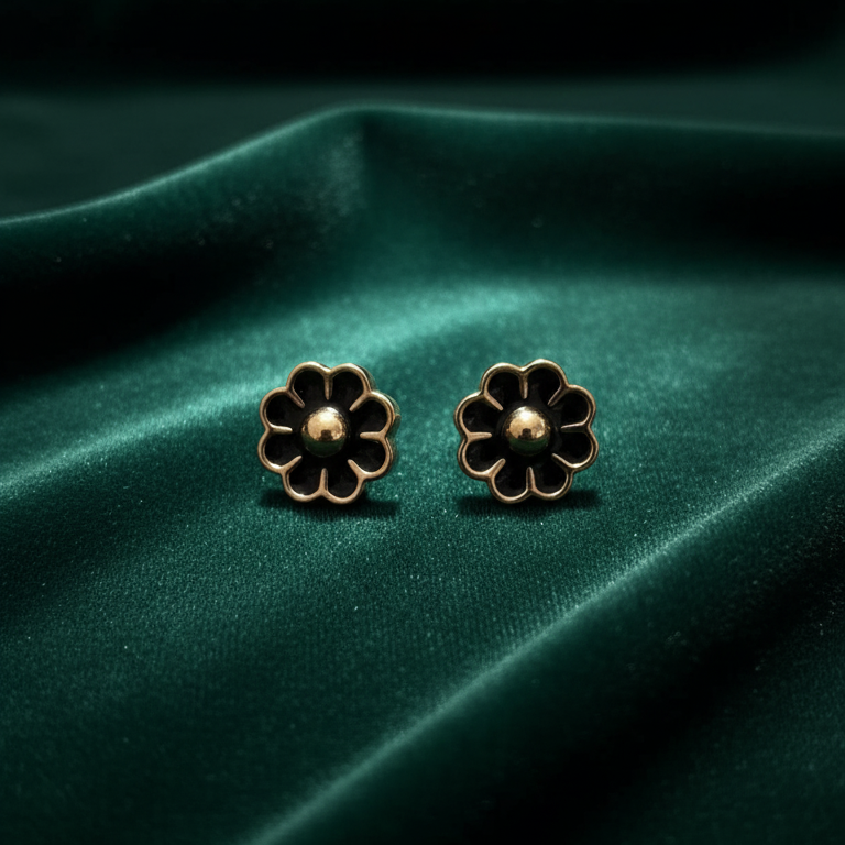 Black Blossom Gold Studs - Artificial Jewellery in Pakistan