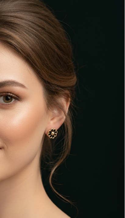 Black Blossom Gold Studs - Artificial Jewellery in Pakistan