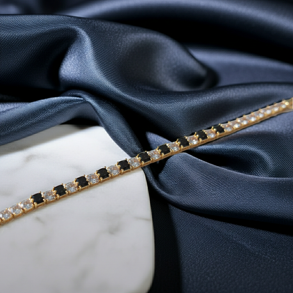 Black & Gold Crystal Tennis Bracelet - Artificial Jewellery in Pakistan