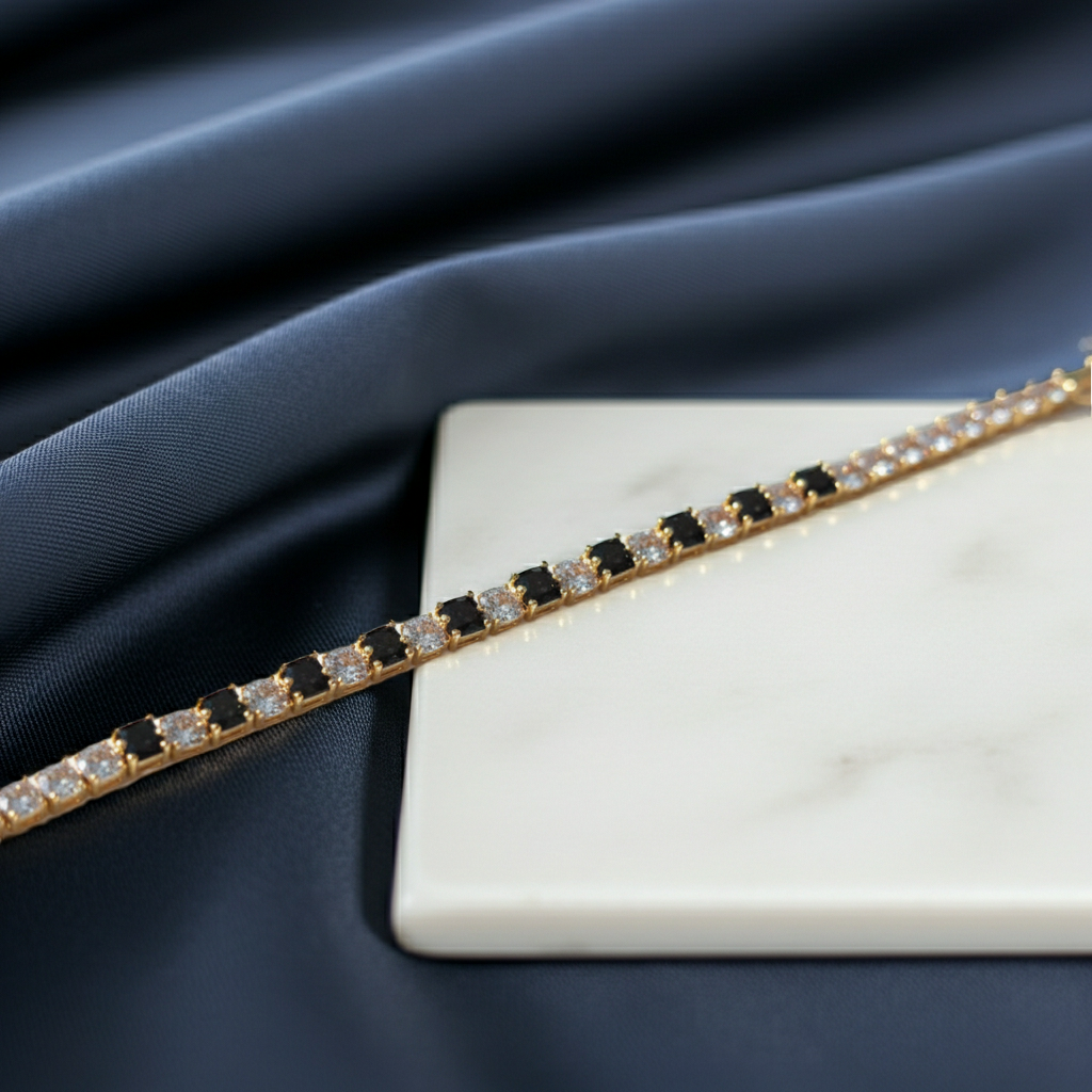 Black & Gold Crystal Tennis Bracelet - Artificial Jewellery in Pakistan