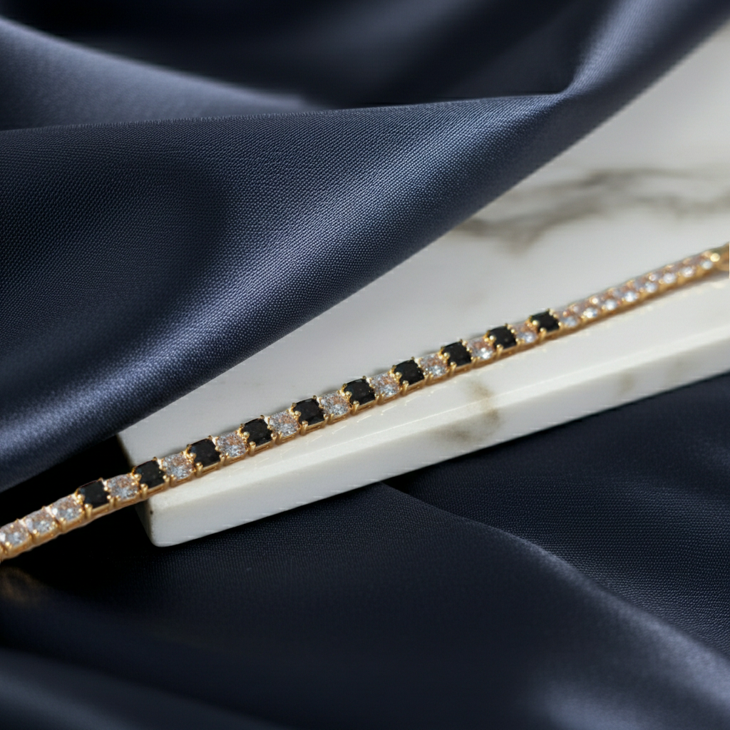 Black & Gold Crystal Tennis Bracelet - Artificial Jewellery in Pakistan
