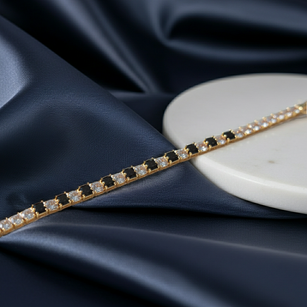 Black & Gold Crystal Tennis Bracelet - Artificial Jewellery in Pakistan