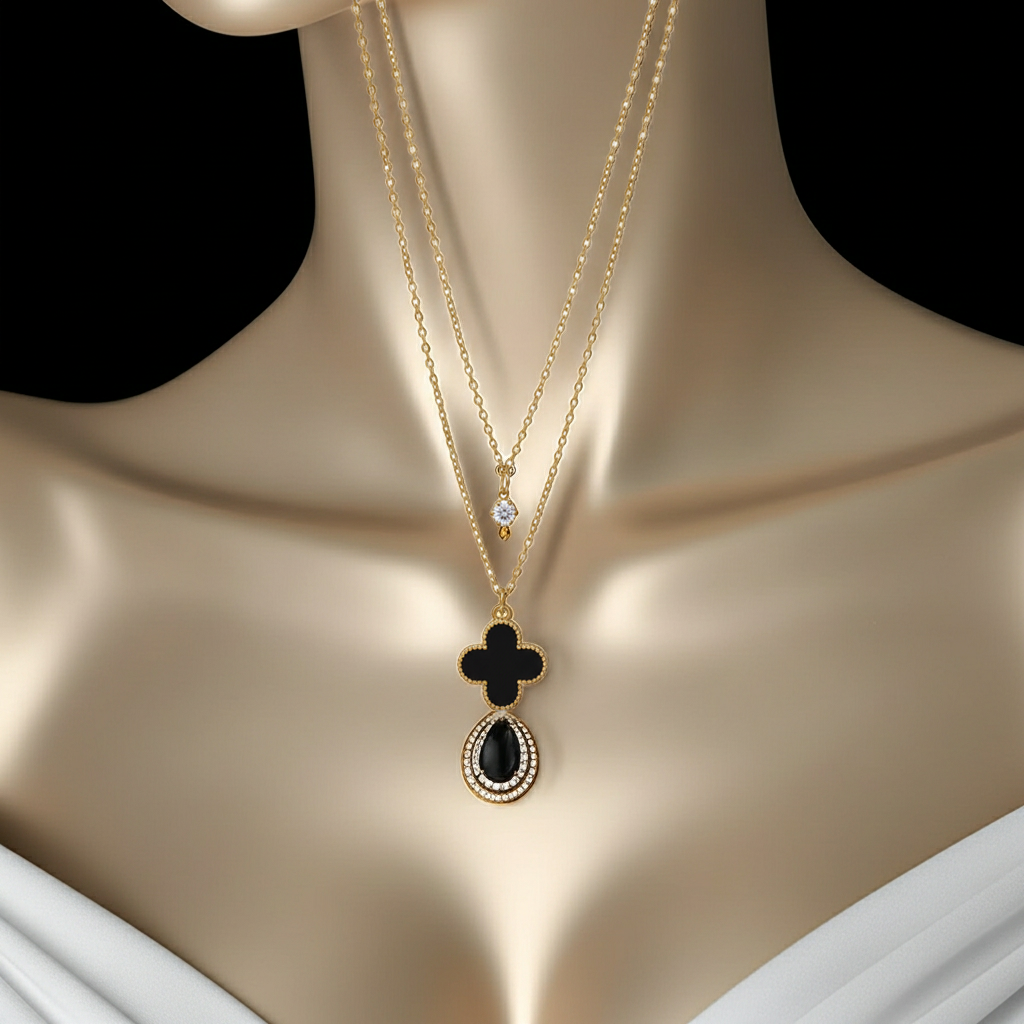 Black Petal Flower Pendant - Artificial Jewellery in Pakistan