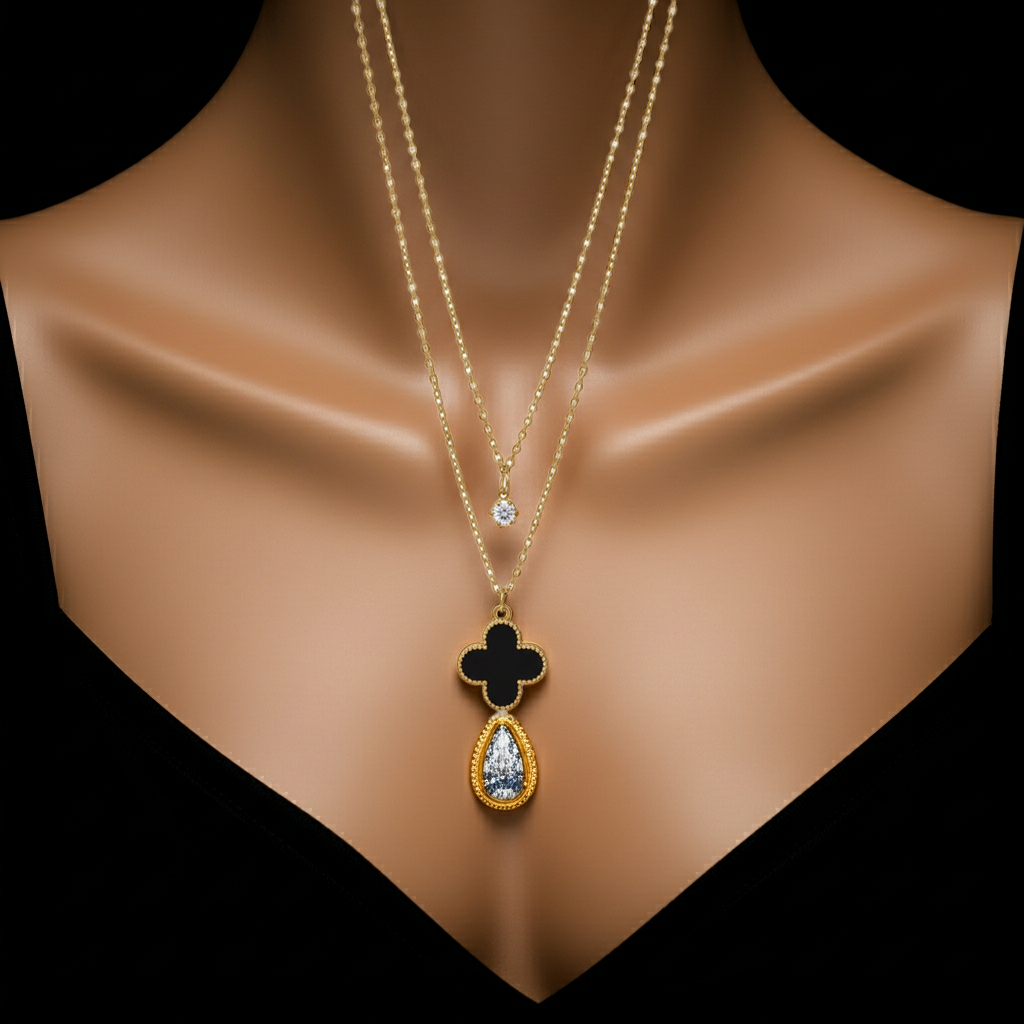 Black Petal Flower Pendant - Artificial Jewellery in Pakistan