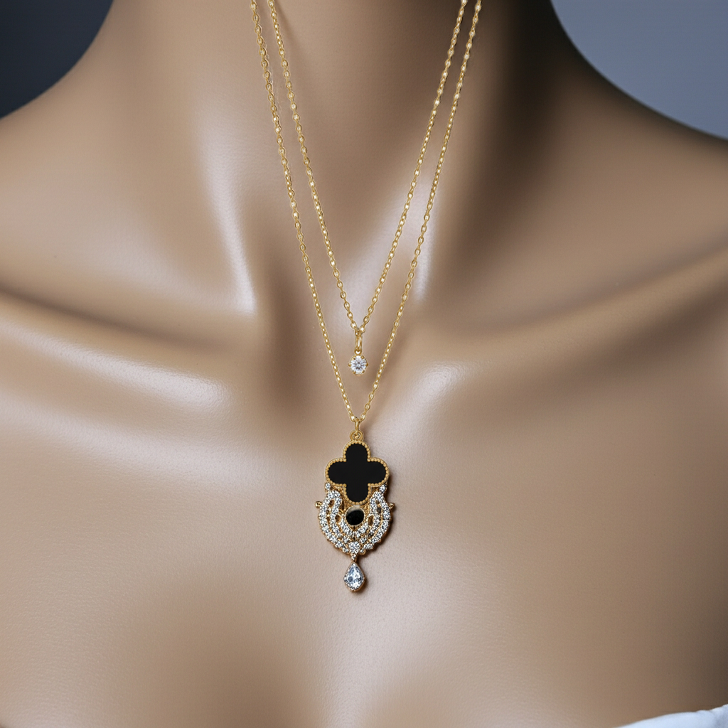 Black Petal Flower Pendant - Artificial Jewellery in Pakistan