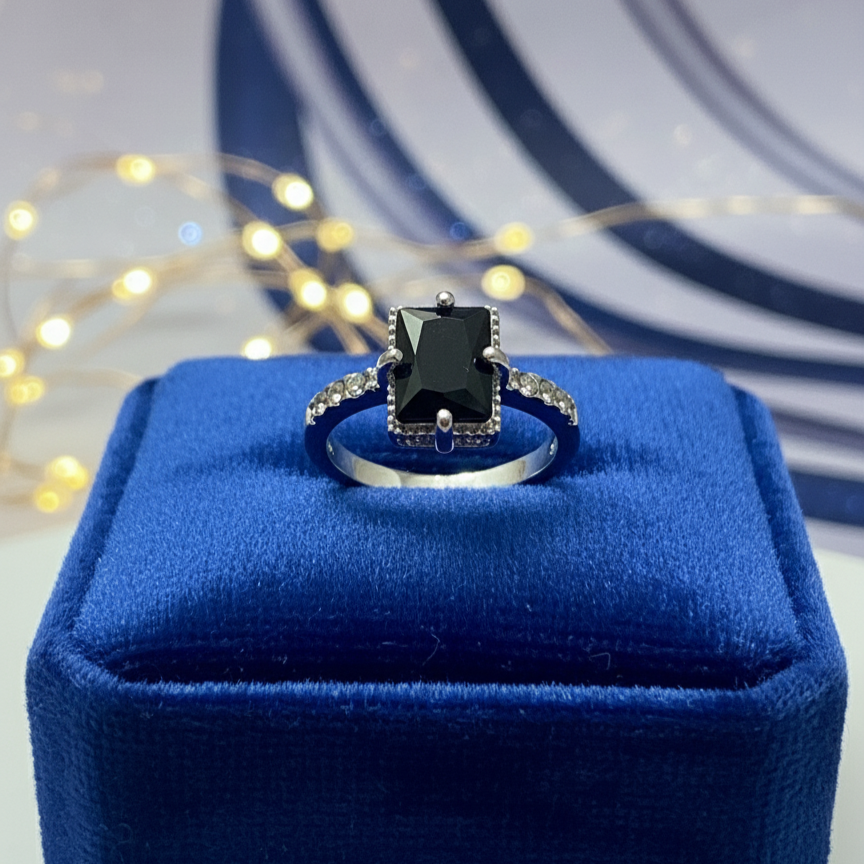 Bold Black Zircon Silver Ring - Artificial Jewellery in Pakistan