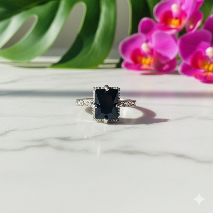 Bold Black Zircon Silver Ring - Artificial Jewellery in Pakistan