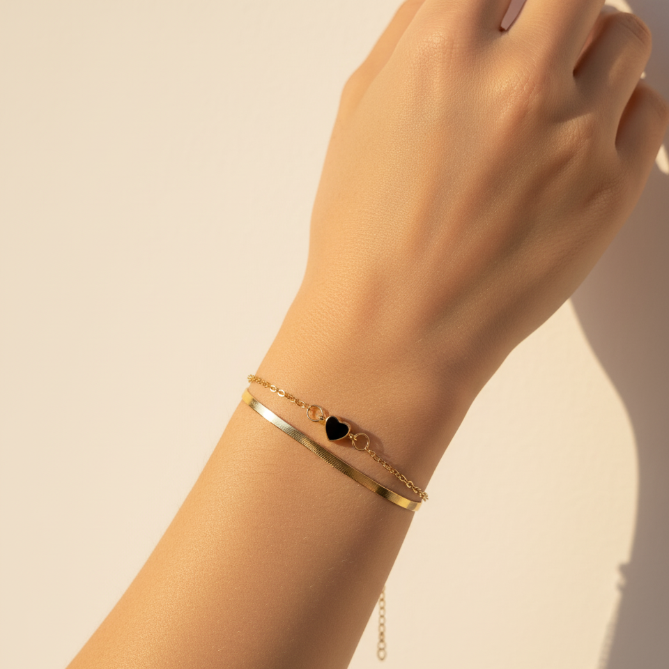 Dual-Tone Heart Charm Chain Bracelet - Artificial Jewellery in Pakistan