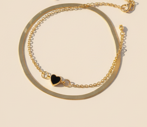 Dual-Tone Heart Charm Chain Bracelet - Artificial Jewellery in Pakistan