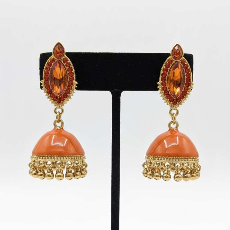 Pair of Pink & Orange Jhumka - Artificial Jewellery in Pakistan