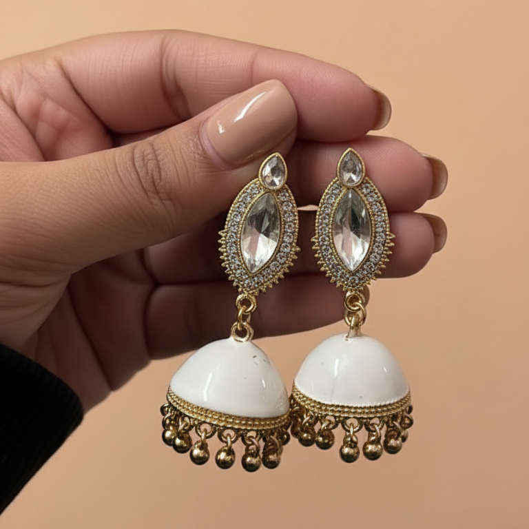 Pair of White & Black Jhumka Earrings - Artificial Jewellery in Pakistan