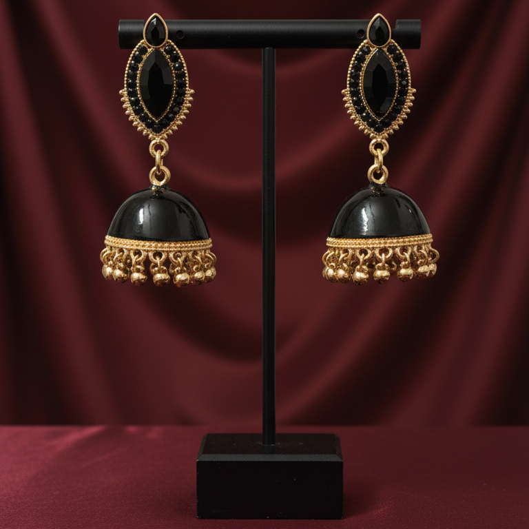 Pair of White & Black Jhumka Earrings - Artificial Jewellery in Pakistan