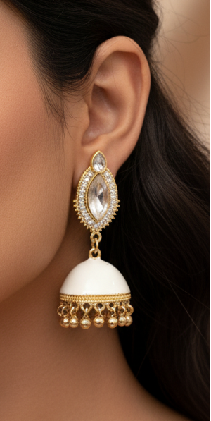Pair of White & Black Jhumka Earrings - Artificial Jewellery in Pakistan