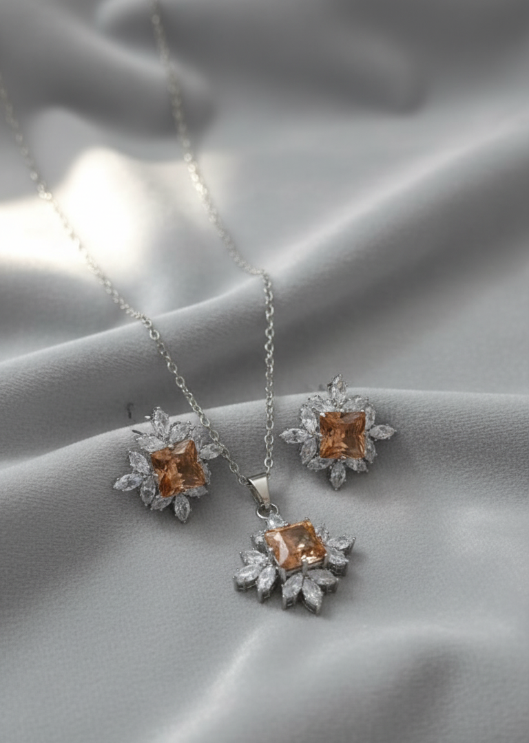 Rosemary Brown Stone Locket Set - Artificial Jewellery in Pakistan