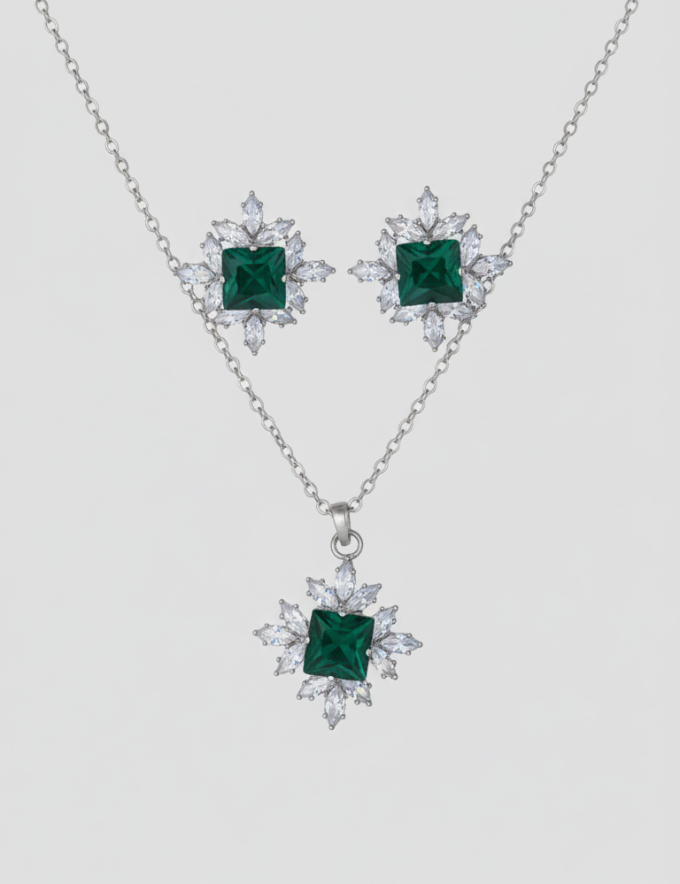 Rosemary Green Stone Locket Set - Artificial Jewellery in Pakistan