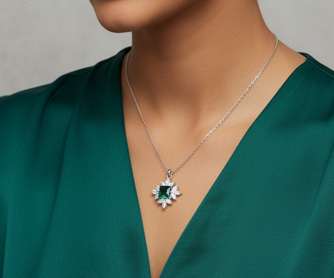 Rosemary Green Stone Locket Set - Artificial Jewellery in Pakistan