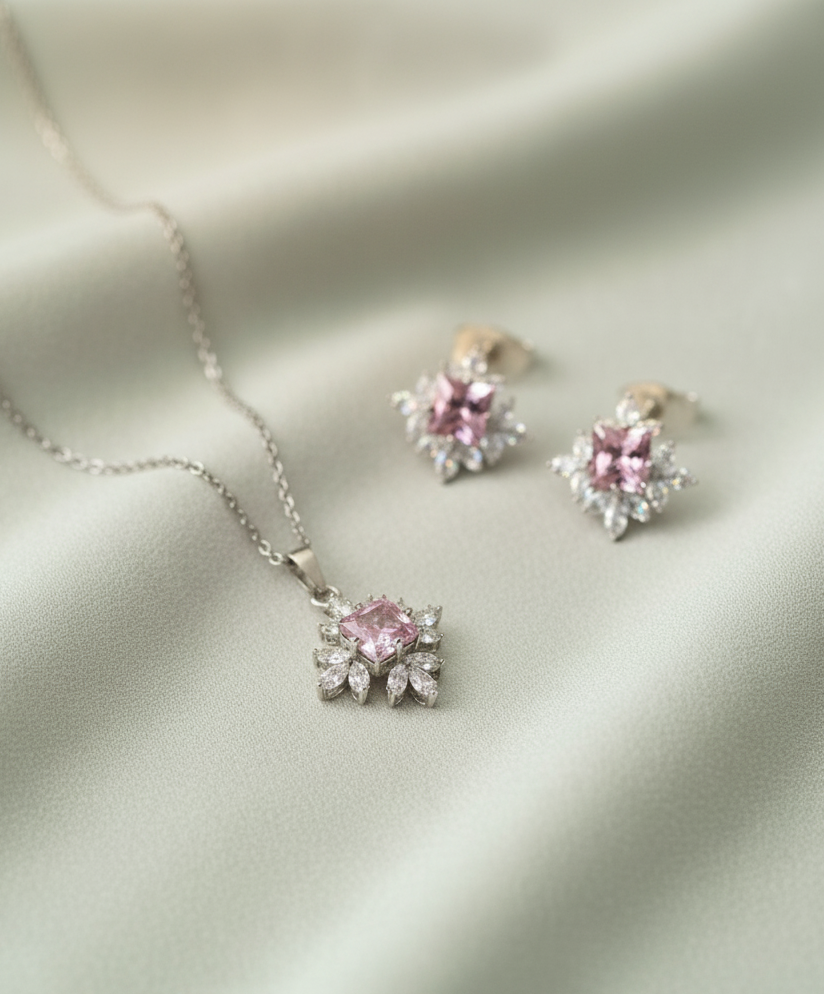 Rosemary Pink Stone Locket Set - Artificial Jewellery in Pakistan