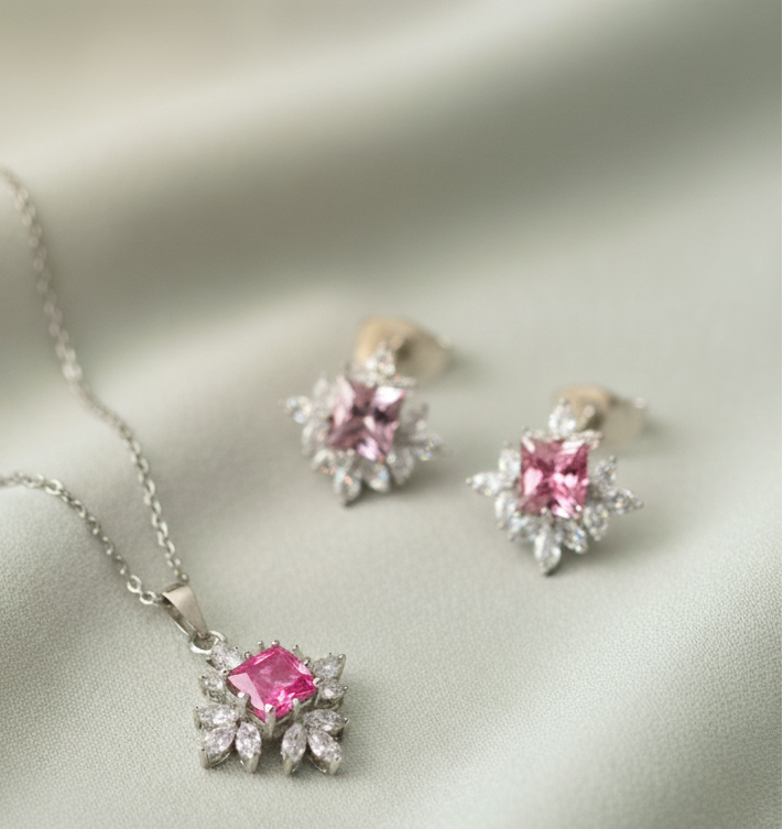 Rosemary Pink Stone Locket Set - Artificial Jewellery in Pakistan