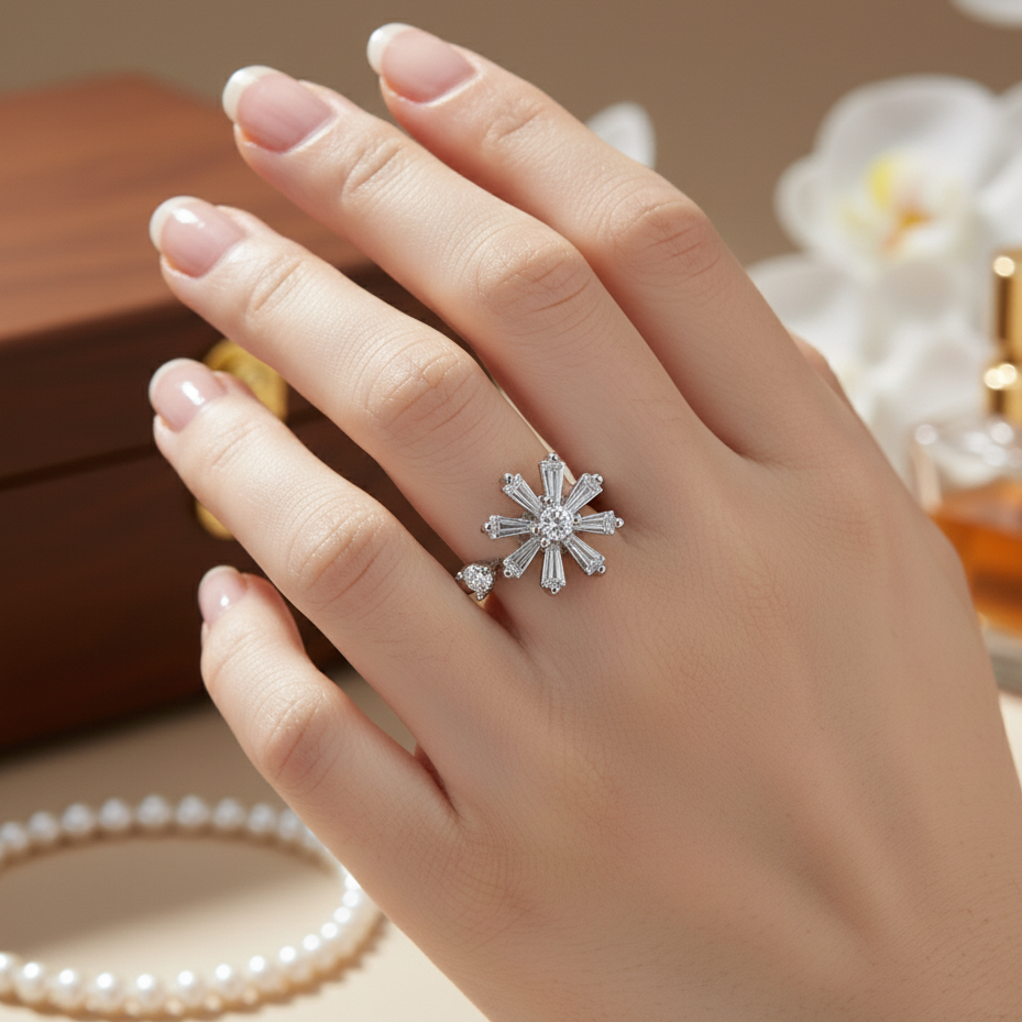 Snowflake Diamond Cluster Ring __ Silver - Artificial Jewellery in Pakistan