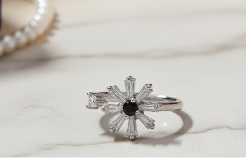 Snowflake Diamond Cluster Ring __ Silver - Artificial Jewellery in Pakistan