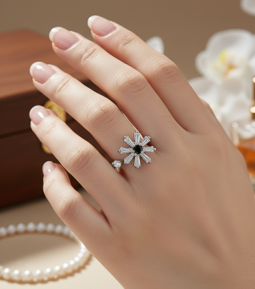 Snowflake Diamond Cluster Ring __ Silver - Artificial Jewellery in Pakistan