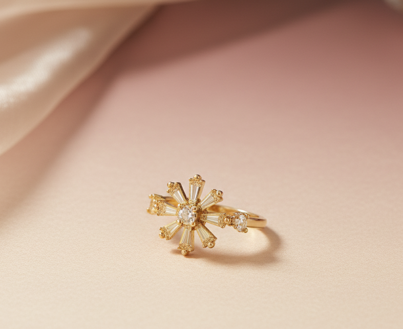 Snowflake Diamond Cluster Ring – Golden - Artificial Jewellery in Pakistan