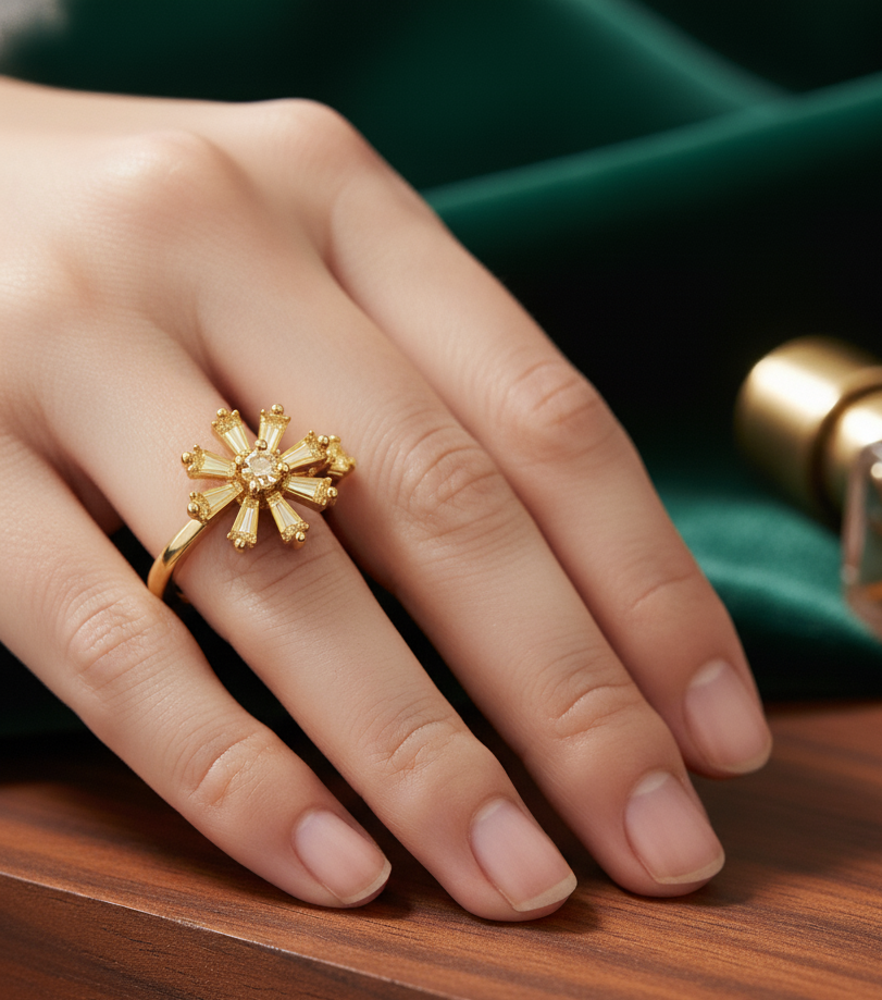 Snowflake Diamond Cluster Ring – Golden - Artificial Jewellery in Pakistan