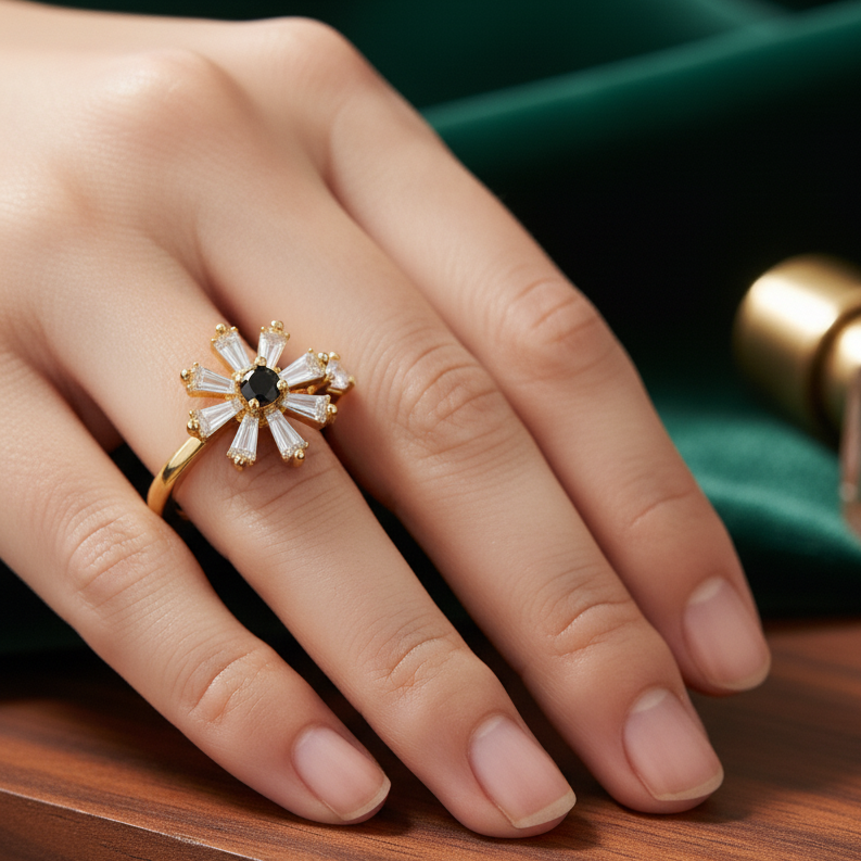 Snowflake Diamond Cluster Ring – Golden - Artificial Jewellery in Pakistan