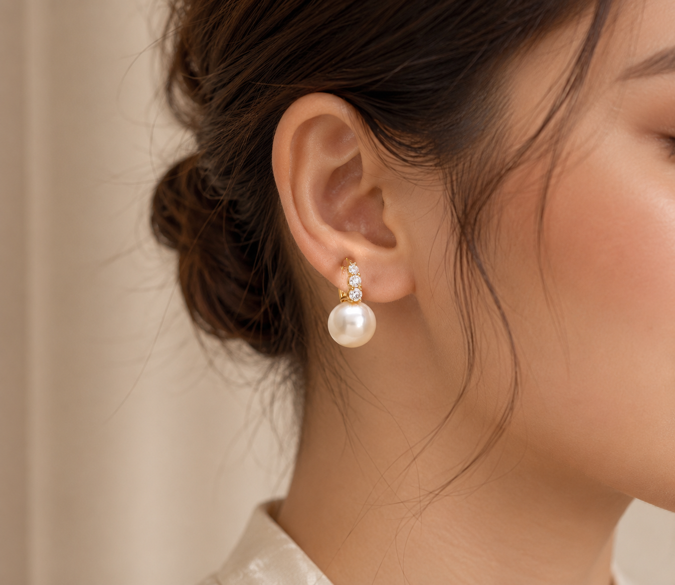 Pearl Drop Crystal Hoop Earrings