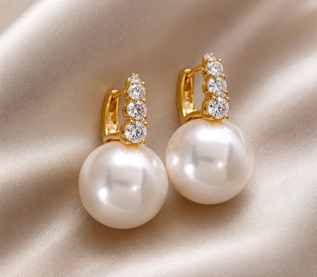 Pearl Drop Crystal Hoop Earrings