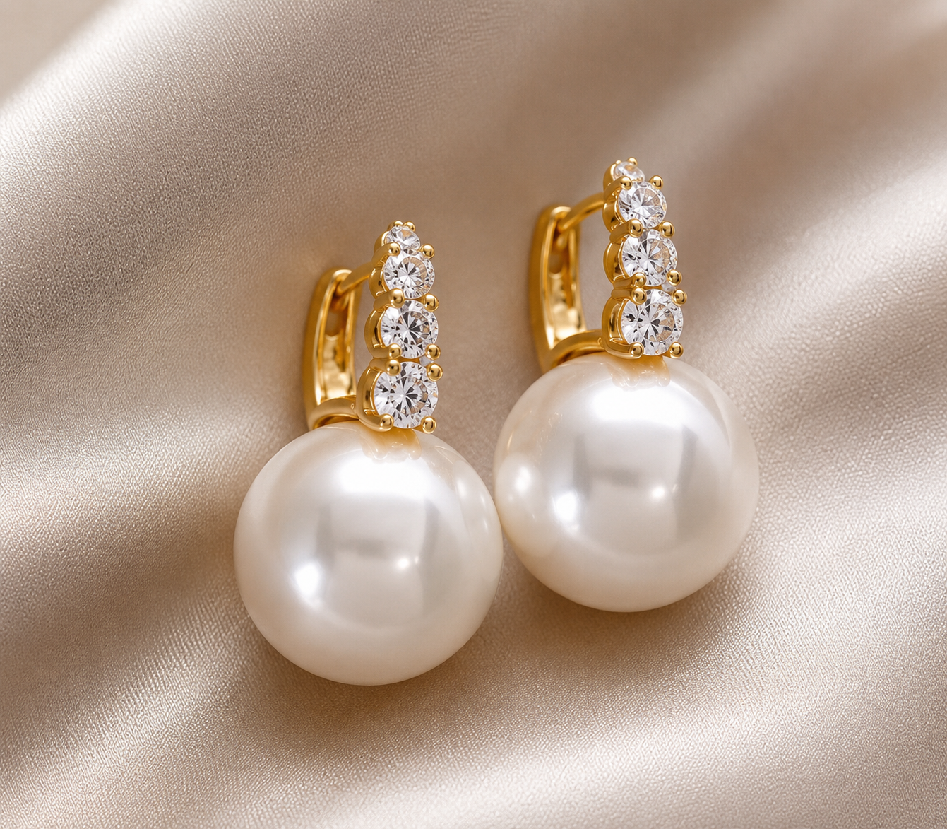 Pearl Drop Crystal Hoop Earrings